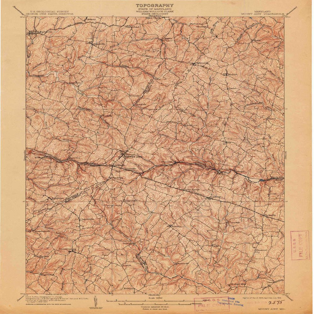 YellowMaps Mount Airy MD topo map, 1:62500 Scale, 15 X 15 Minute, Historical, 1909, Updated 1913, 19.8 x 16.5 in - Polypropylene