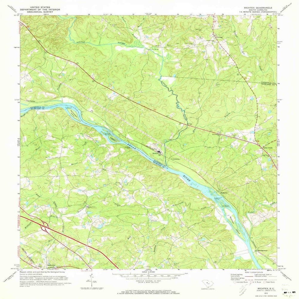 YellowMaps Richtex SC topo map, 1:24000 Scale, 7.5 X 7.5 Minute, Historical, 1971, Updated 1973, 26.8 x 22 in - Tyvek