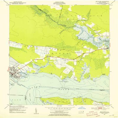 YellowMaps Belhaven NC topo map, 1:24000 Scale, 7.5 X 7.5 Minute, Historical, 1951, Updated 1953, 26.9 x 22 in - Tyvek