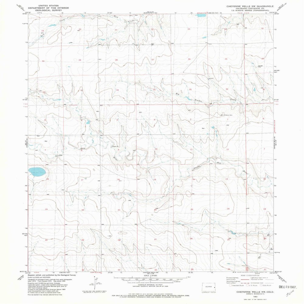 YellowMaps Cheyenne Wells NW CO topo map, 1:24000 Scale, 7.5 X 7.5 Minute, Historical, 1982, Updated 1982, 26.7 x 21.9 in - Polypropylene