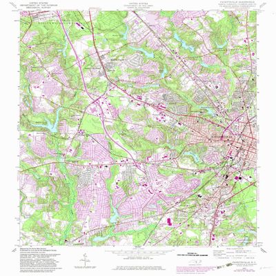 YellowMaps Fayetteville NC topo map, 1:24000 Scale, 7.5 X 7.5 Minute, Historical, 1957, Updated 1983, 26.8 x 21.9 in - Tyvek