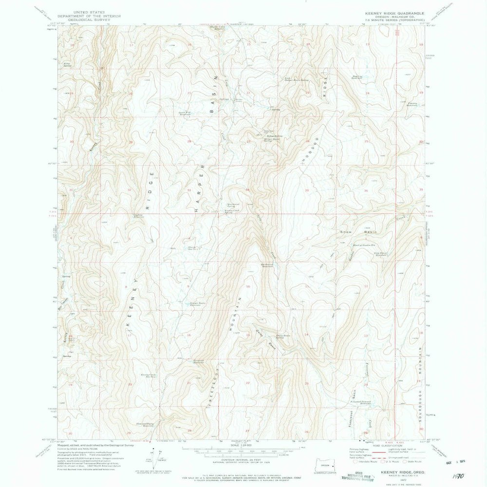 YellowMaps Keeney Ridge OR topo map, 1:24000 Scale, 7.5 X 7.5 Minute, Historical, 1972, Updated 1975, 26.7 x 21.9 in - Polypropylene