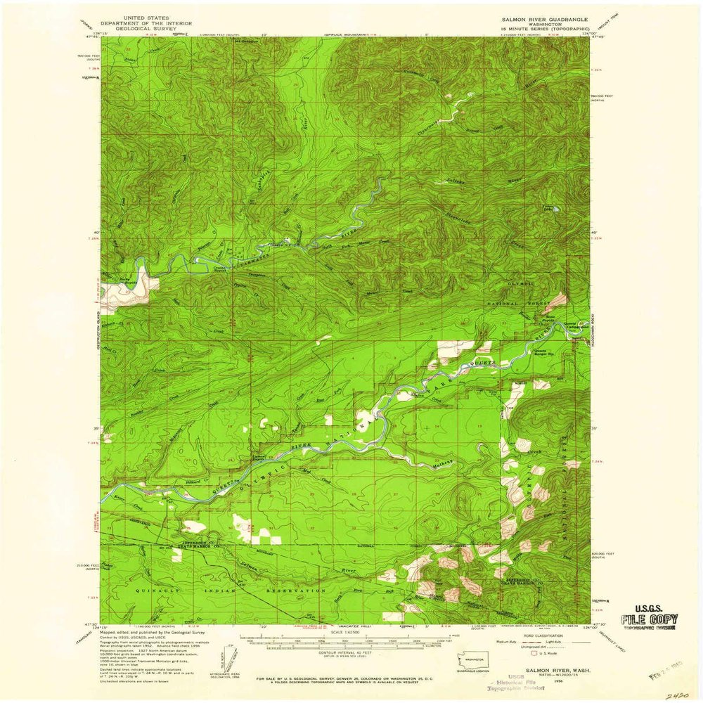 YellowMaps Salmon River WA topo map, 1:62500 Scale, 15 X 15 Minute, Historical, 1956, Updated 1960, 21 x 17 in - Tyvek