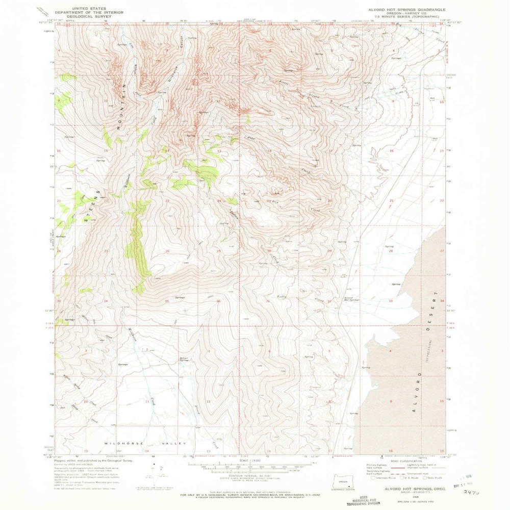 YellowMaps Alvord Hot Springs OR topo map, 1:24000 Scale, 7.5 X 7.5 Minute, Historical, 1968, Updated 1972, 26.9 x 22 in - Polypropylene