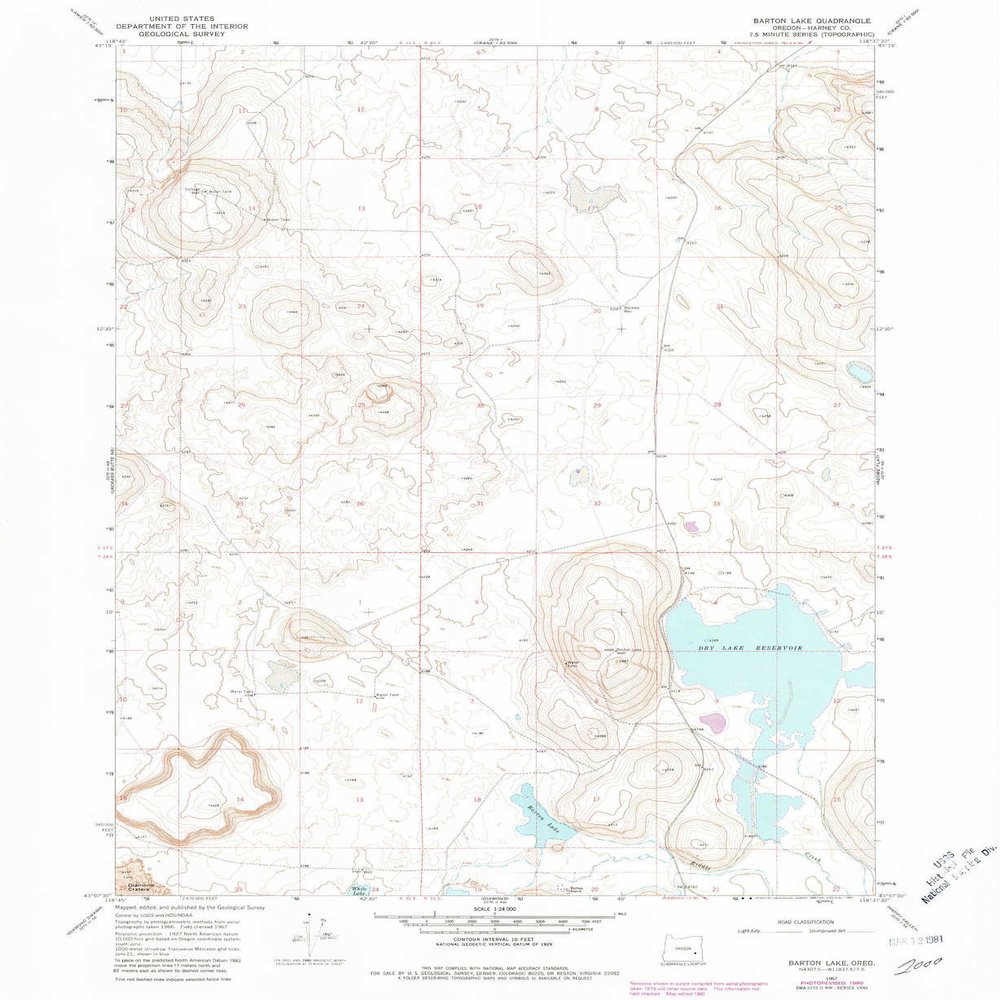 YellowMaps Barton Lake OR topo map, 1:24000 Scale, 7.5 X 7.5 Minute, Historical, 1967, Updated 1980, 26.8 x 22 in - Polypropylene