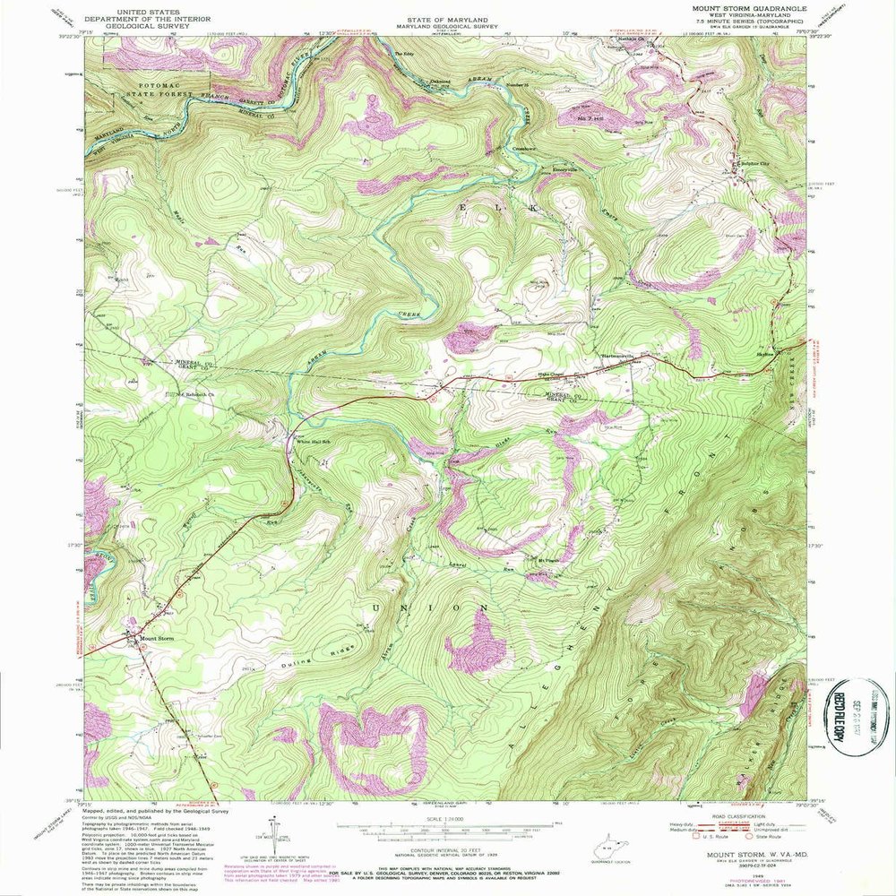 YellowMaps Mount Storm WV topo map, 1:24000 Scale, 7.5 X 7.5 Minute, Historical, 1949, Updated 1987, 26.7 x 21.9 in - Tyvek