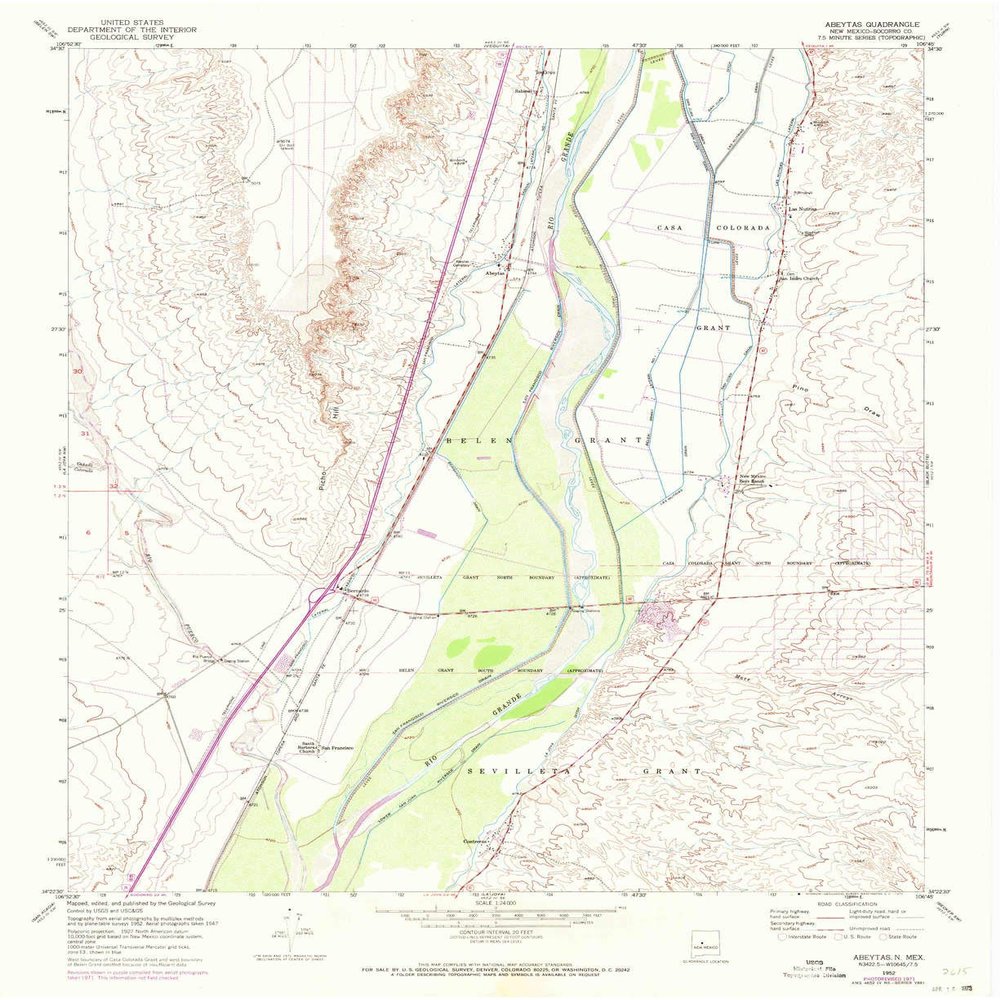 YellowMaps Abeytas NM topo map, 1:24000 Scale, 7.5 X 7.5 Minute, Historical, 1952, Updated 1973, 27 x 22 in - Tyvek