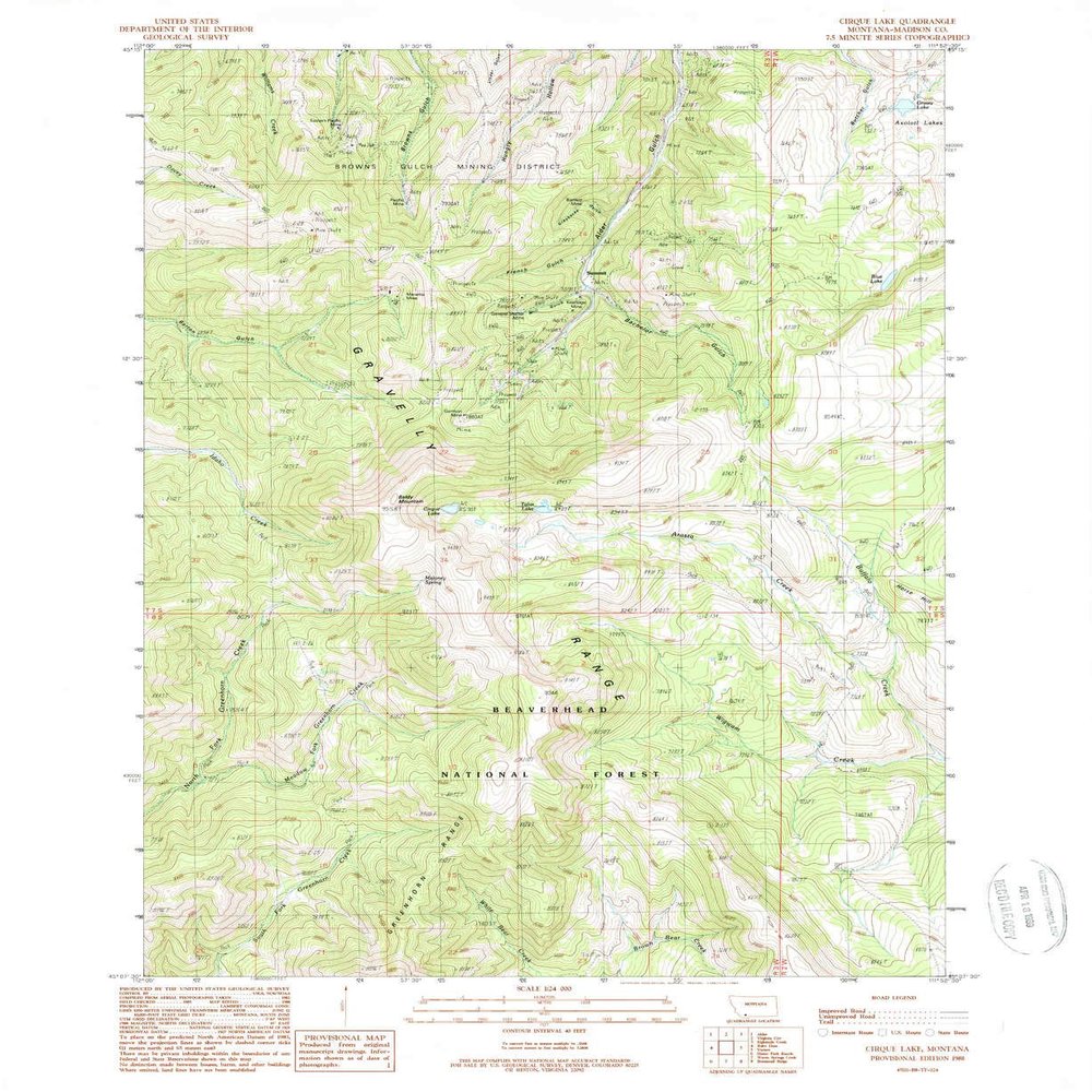 YellowMaps Cirque Lake MT topo map, 1:24000 Scale, 7.5 X 7.5 Minute, Historical, 1988, Updated 1989, 26.9 x 22 in - Polypropylene