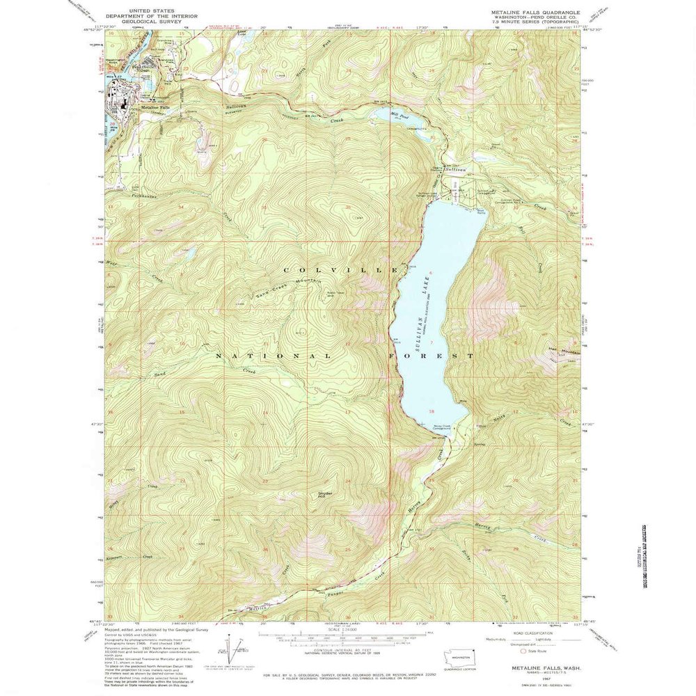 YellowMaps Metaline Falls WA topo map, 1:24000 Scale, 7.5 X 7.5 Minute, Historical, 1967, Updated 1984, 26.8 x 22 in - Polypropylene