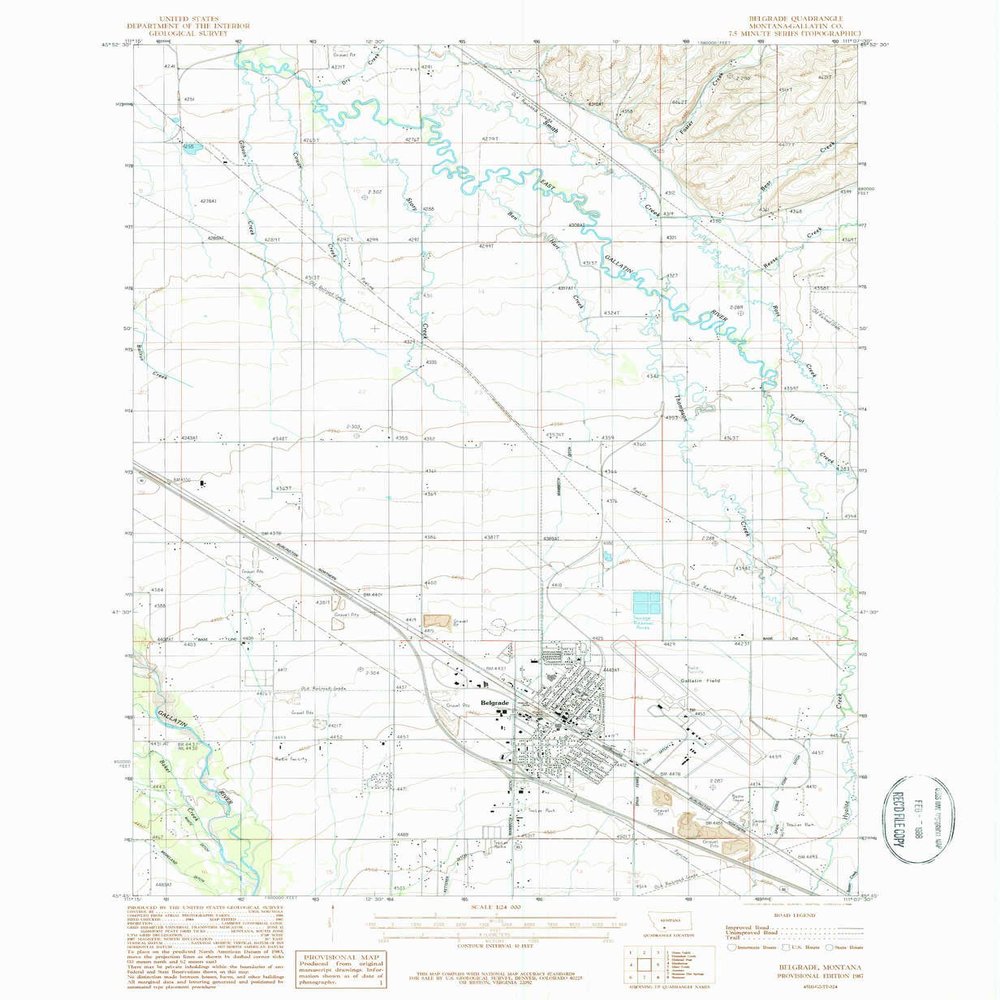 YellowMaps Belgrade MT topo map, 1:24000 Scale, 7.5 X 7.5 Minute, Historical, 1987, Updated 1988, 26.8 x 22 in - Polypropylene