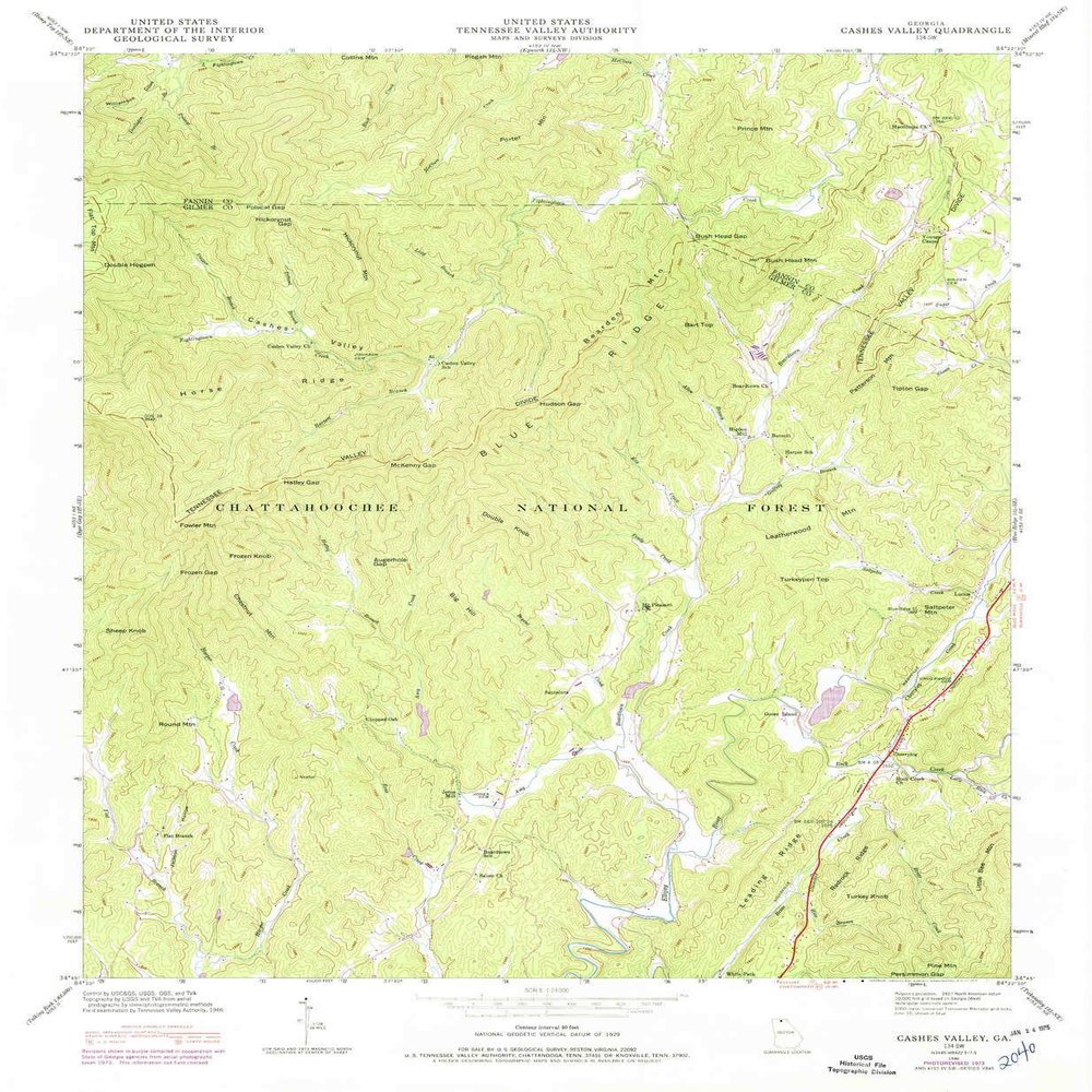 YellowMaps Cashes Valley GA topo map, 1:24000 Scale, 7.5 X 7.5 Minute, Historical, 1946, Updated 1975, 26.9 x 22.1 in - Polypropylene