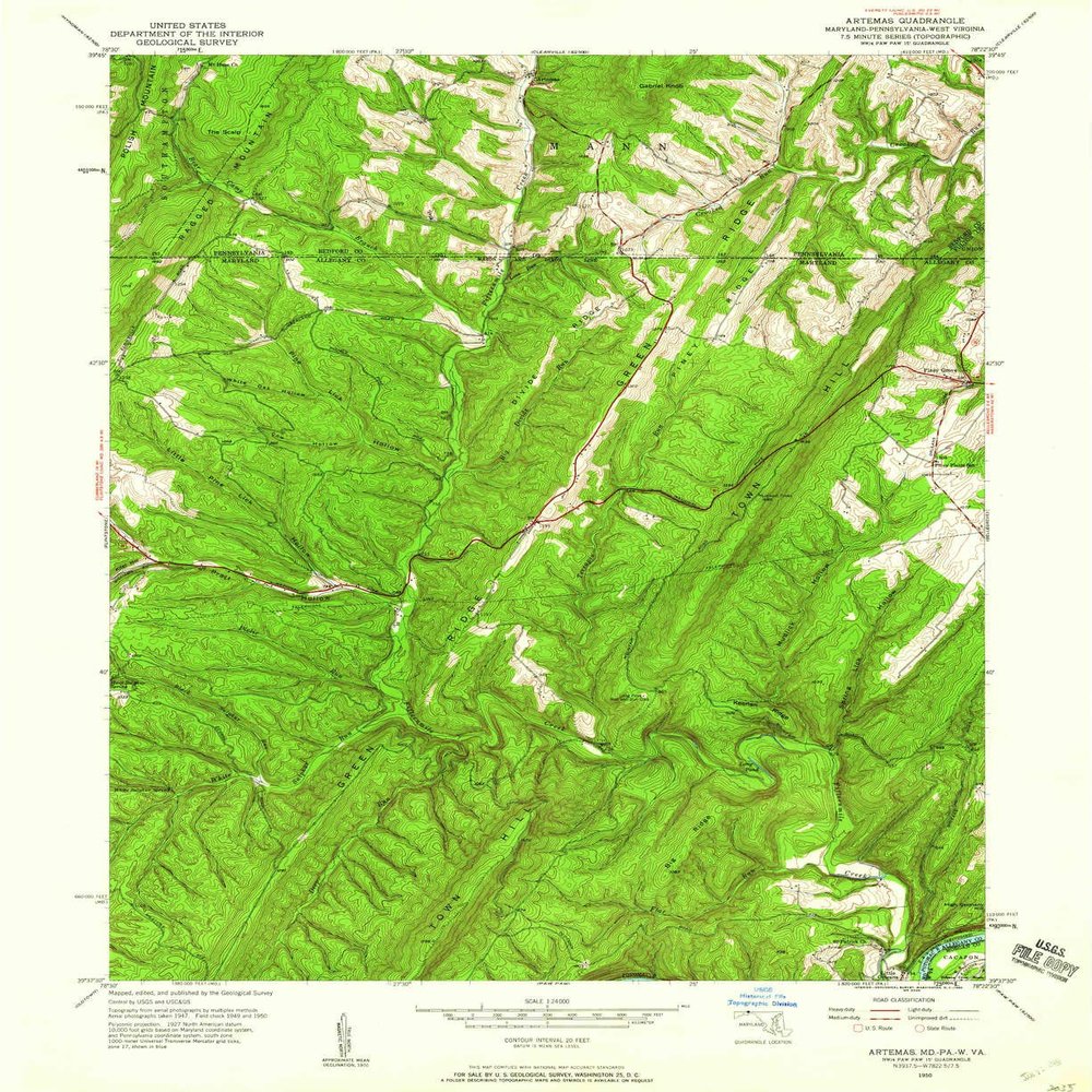 YellowMaps Artemas PA topo map, 1:24000 Scale, 7.5 X 7.5 Minute, Historical, 1950, Updated 1960, 26.9 x 22 in - Tyvek