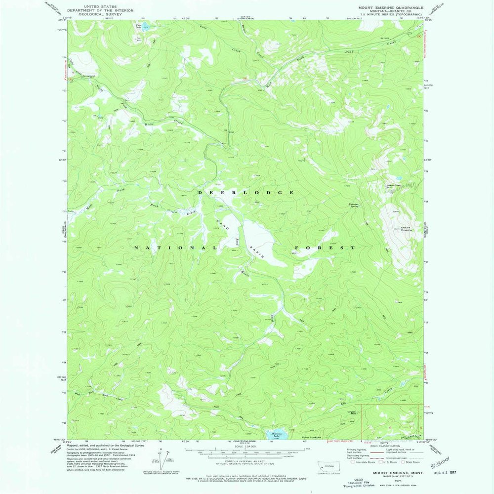 YellowMaps Mount Emerine MT topo map, 1:24000 Scale, 7.5 X 7.5 Minute, Historical, 1974, Updated 1977, 26.9 x 22 in - Polypropylene
