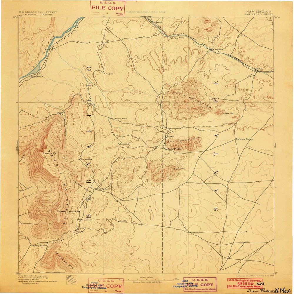 San Pedro NM topo map, 1:125000 Scale, 30 X 30 Minute, Historical, 1892, Updated 1902, 20.1 x 16.5 in - Tyvek