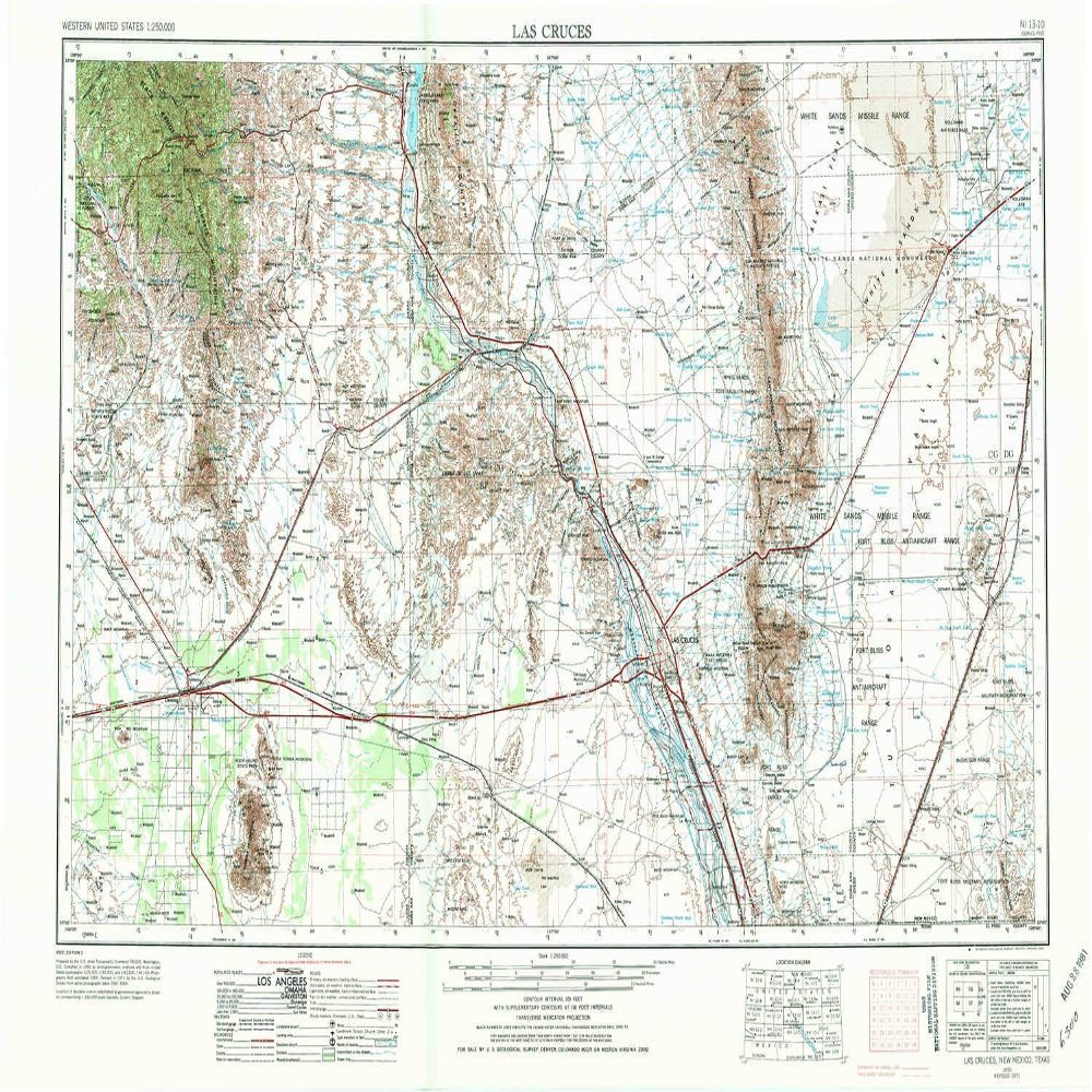 YellowMaps Las Cruces NM topo map, 1:250000 Scale, 1 X 2 Degree, Historical, 1955, Updated 1974, 22.1 x 33.7 in - Polypropylene