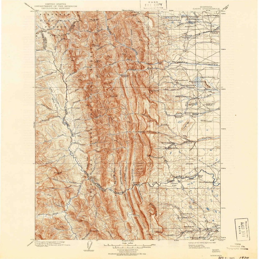 YellowMaps Saypo MT topo map, 1:125000 Scale, 30 X 30 Minute, Historical, 1903, Updated 1942, 19.8 x 16.6 in - Tyvek