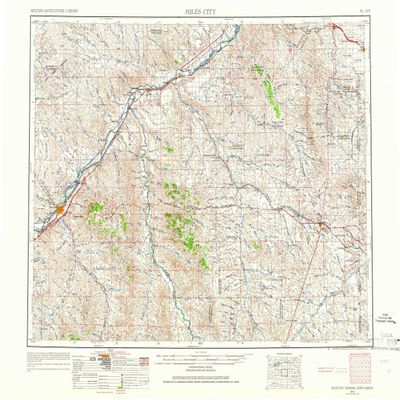 YellowMaps Miles City MT topo map, 1:250000 Scale, 1 X 2 Degree, Historical, 1953, Updated 1966, 22.1 x 29.2 in - Tyvek
