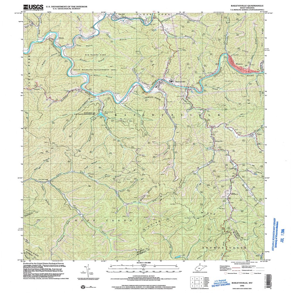YellowMaps Baileysville WV topo map, 1:24000 Scale, 7.5 X 7.5 Minute, Historical, 1996, Updated 2003, 27 x 22 in - Polypropylene