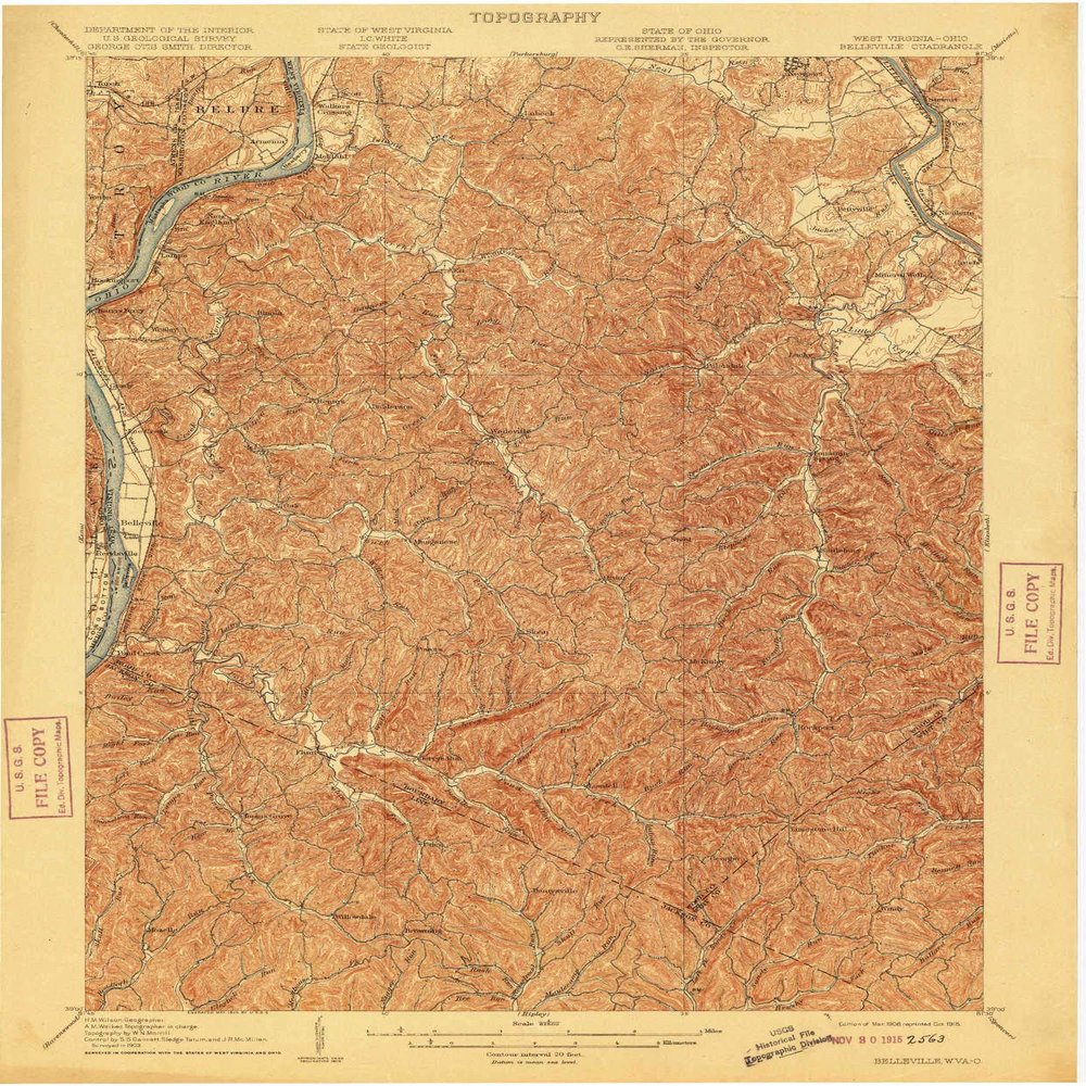 Belleville WV topo map, 1:62500 Scale, 15 X 15 Minute, Historical, 1906, Updated 1915, 19.9 x 16.5 in - Tyvek
