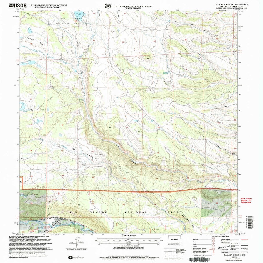 YellowMaps La Jara Canyon CO topo map, 1:24000 Scale, 7.5 X 7.5 Minute, Historical, 2001, Updated 2005, 26.8 x 21.9 in - Polypropylene