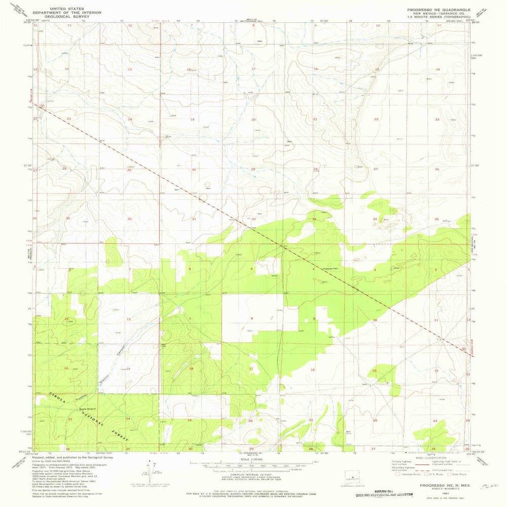 YellowMaps Progresso NE NM topo map, 1:24000 Scale, 7.5 X 7.5 Minute, Historical, 1981, Updated 1981, 26.9 x 21.8 in - Polypropylene