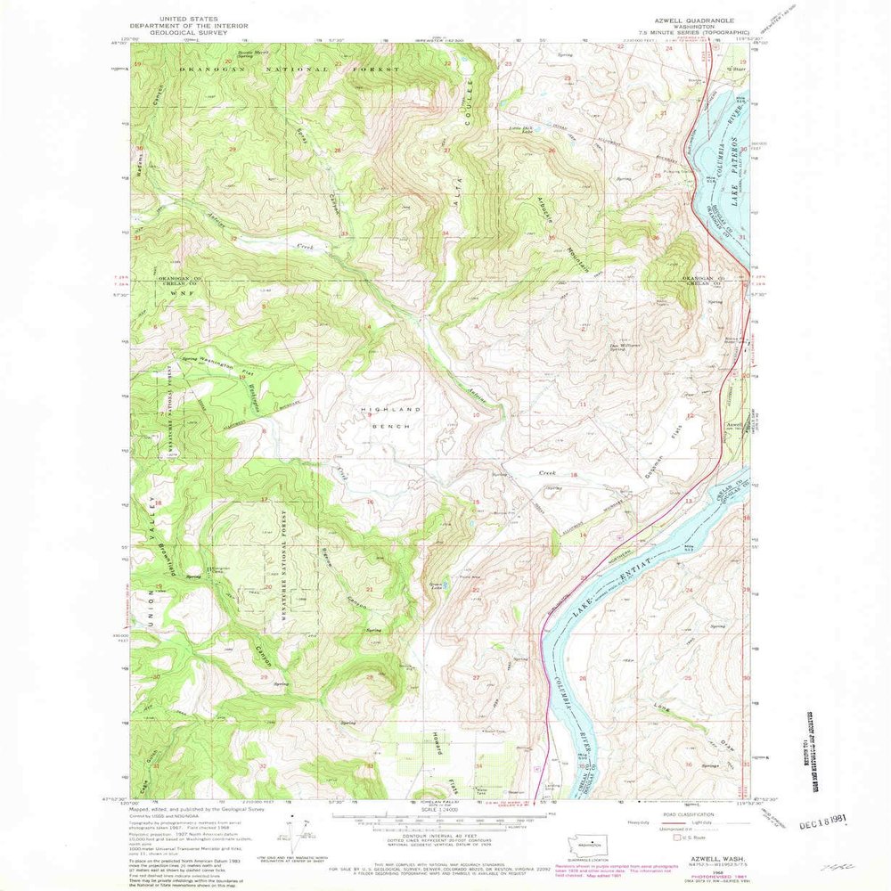 Azwell WA topo map, 1:24000 Scale, 7.5 X 7.5 Minute, Historical, 1968, Updated 1981, 26.9 x 22 in - Polypropylene