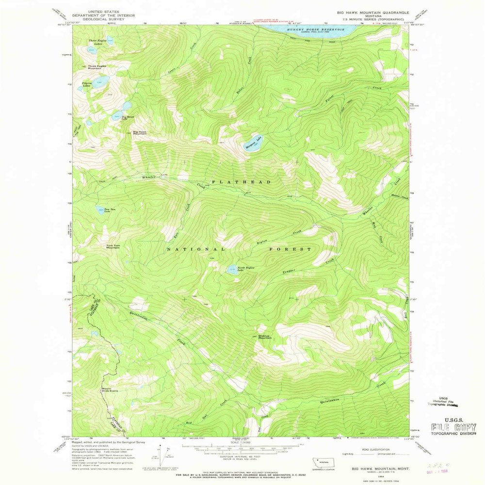 YellowMaps Big Hawk Mountain MT topo map, 1:24000 Scale, 7.5 X 7.5 Minute, Historical, 1964, Updated 1968, 26.9 x 22 in - Tyvek