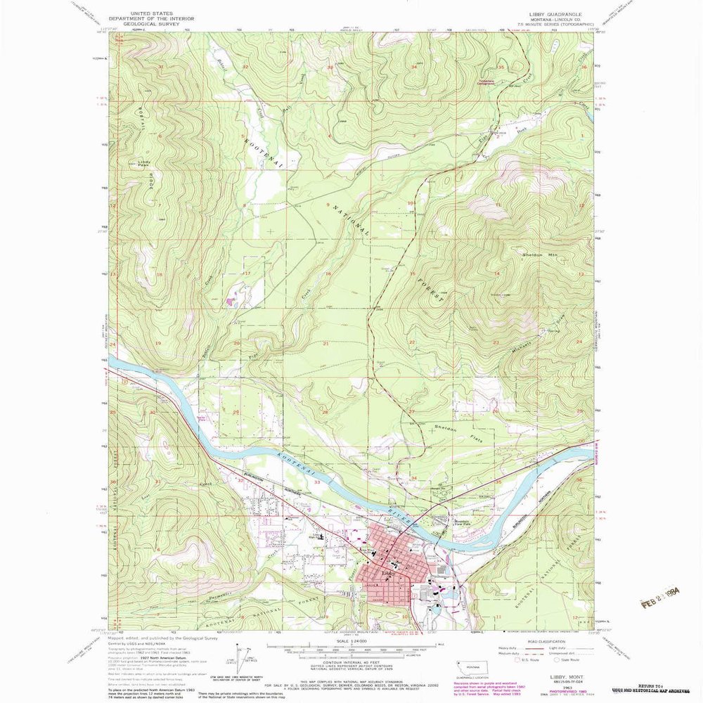 YellowMaps Libby MT topo map, 1:24000 Scale, 7.5 X 7.5 Minute, Historical, 1963, Updated 1984, 26.8 x 22 in - Polypropylene