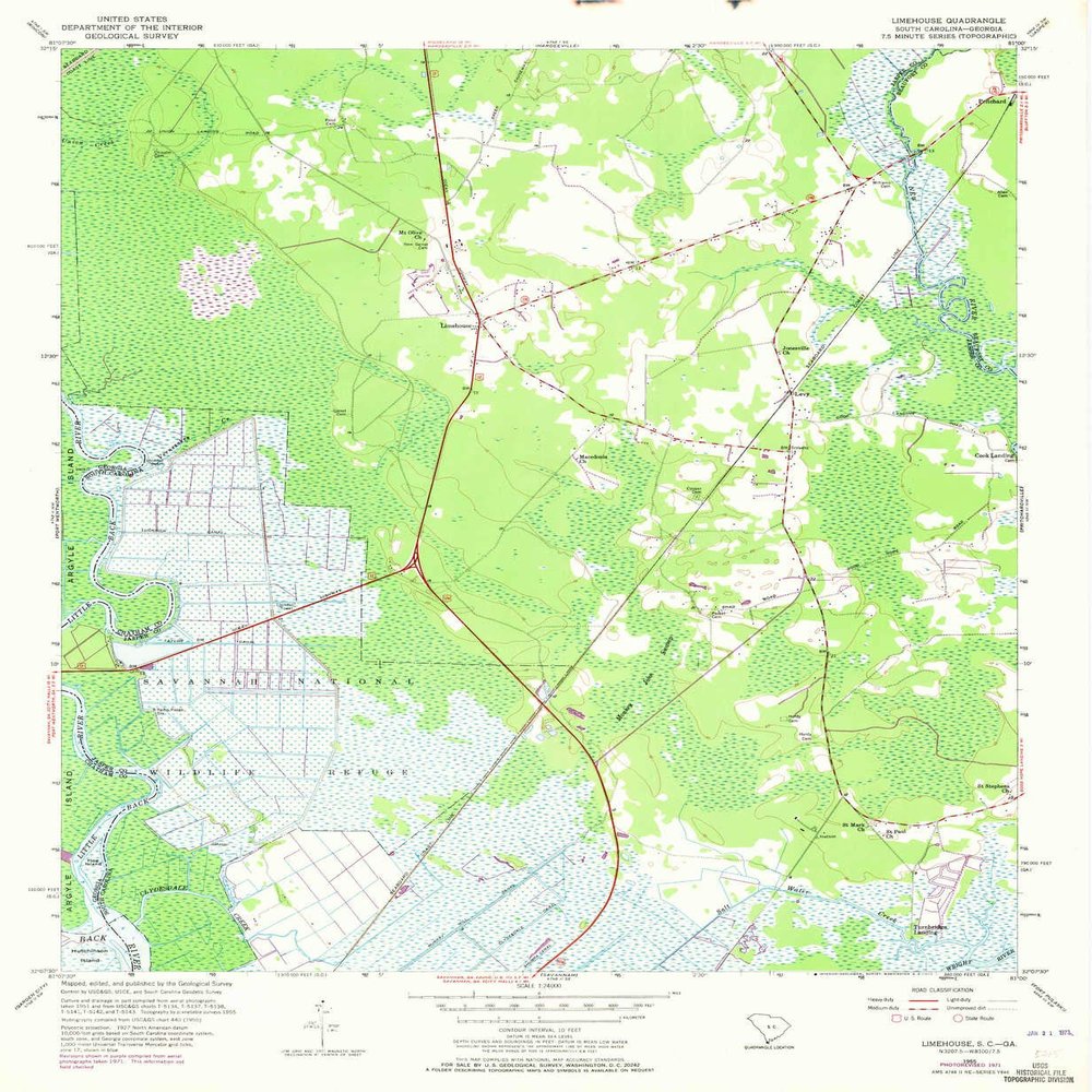 YellowMaps Limehouse SC topo map, 1:24000 Scale, 7.5 X 7.5 Minute, Historical, 1955, Updated 1973, 26.9 x 22.1 in - Tyvek