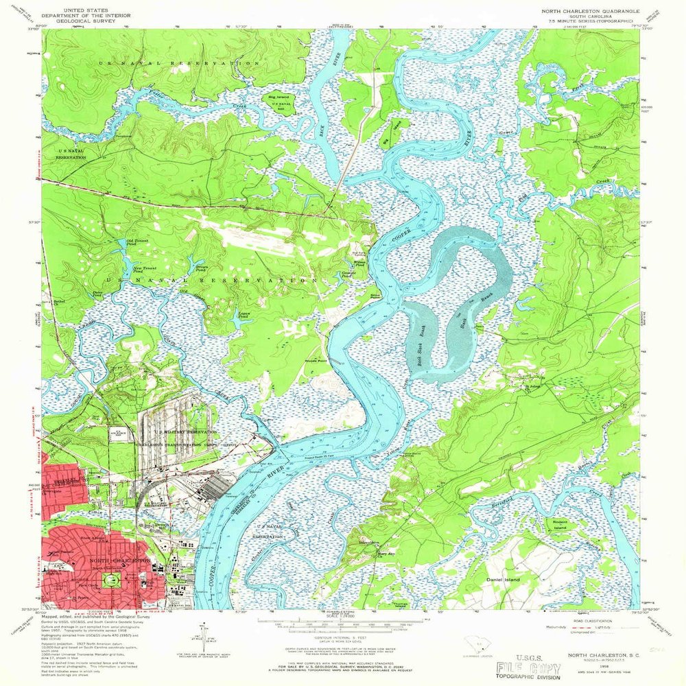 YellowMaps North Charleston SC topo map, 1:24000 Scale, 7.5 X 7.5 Minute, Historical, 1958, Updated 1966, 26.9 x 22 in - Tyvek