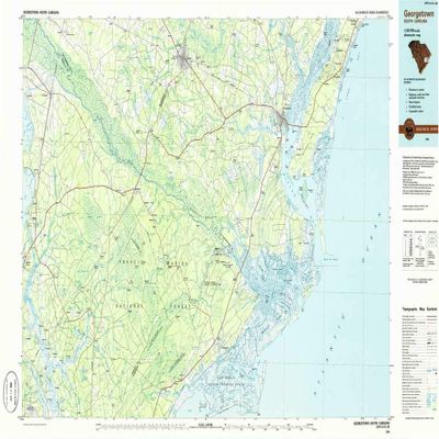 YellowMaps Georgetown SC topo map, 1:100000 Scale, 30 X 60 Minute, Historical, 1986, Updated 1986, 24.1 x 44 in - Tyvek