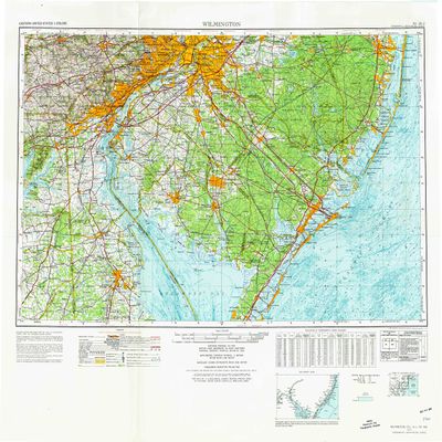 YellowMaps Wilmington DE topo map, 1:250000 Scale, 1 X 2 Degree, Historical, 1972, Updated 1976, 27.1 x 30.2 in - Polypropylene
