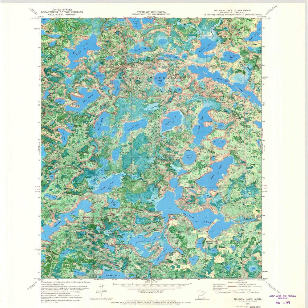 YellowMaps Balsam Lake MN topo map, 1:24000 Scale, 7.5 X 7.5 Minute, Historical, 1971, Updated 1973, 27 x 21.5 in - Tyvek
