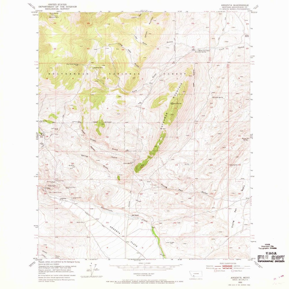 YellowMaps Argenta MT topo map, 1:24000 Scale, 7.5 X 7.5 Minute, Historical, 1952, Updated 1969, 26.7 x 22 in - Polypropylene