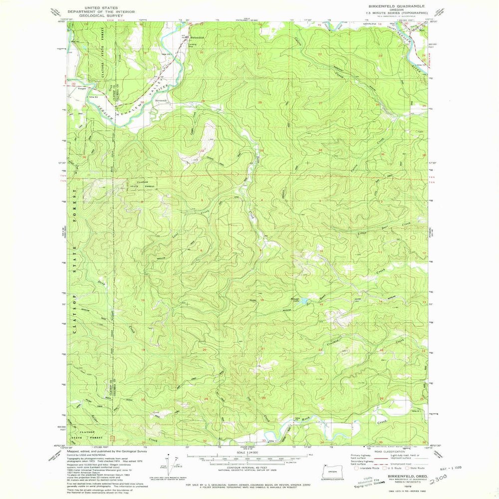 YellowMaps Birkenfeld OR topo map, 1:24000 Scale, 7.5 X 7.5 Minute, Historical, 1979, Updated 1980, 26.9 x 22 in - Polypropylene