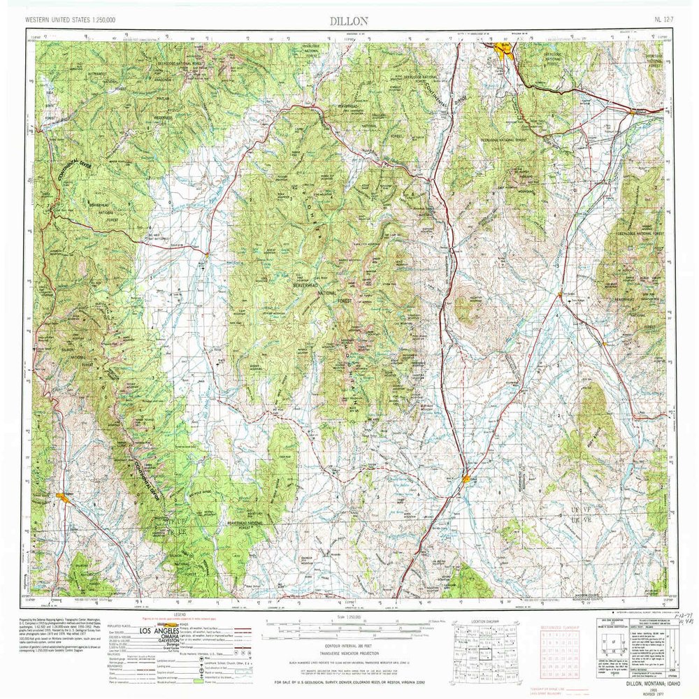 Dillon MT topo map, 1:250000 Scale, 1 X 2 Degree, Historical, 1955, Updated 1978, 22 x 27.2 in - Polypropylene