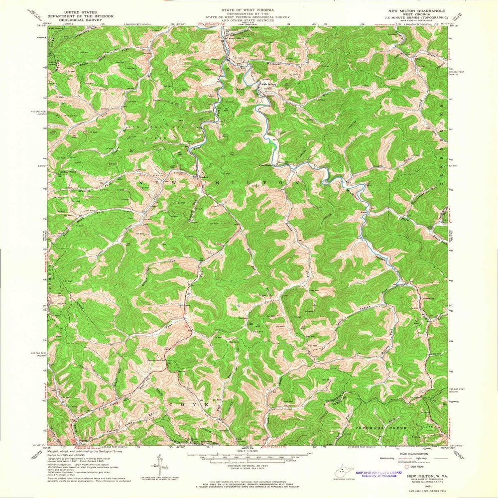 YellowMaps New Milton WV topo map, 1:24000 Scale, 7.5 X 7.5 Minute, Historical, 1965, Updated 1966, 27 x 22 in - Polypropylene