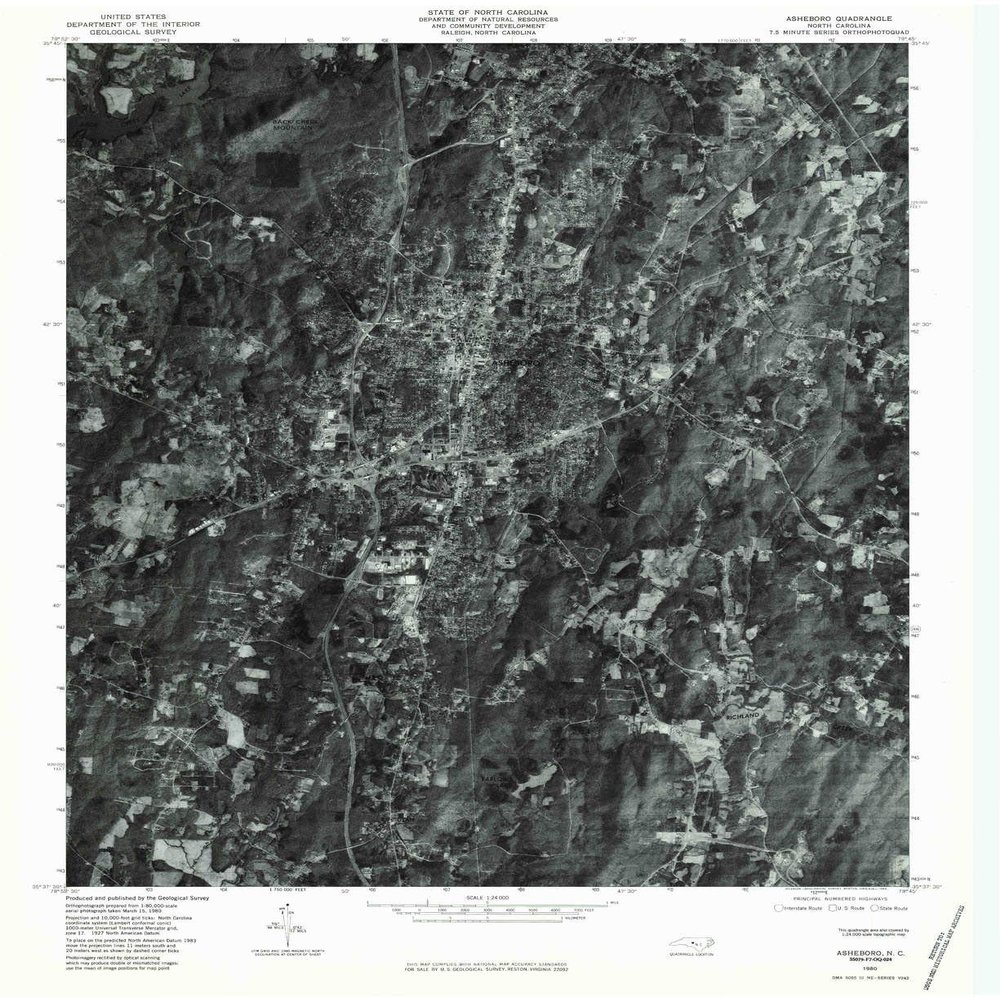 YellowMaps Asheboro NC topo map, 1:24000 Scale, 7.5 X 7.5 Minute, Historical, 1980, Updated 1983, 26.9 x 21.9 in - Polypropylene
