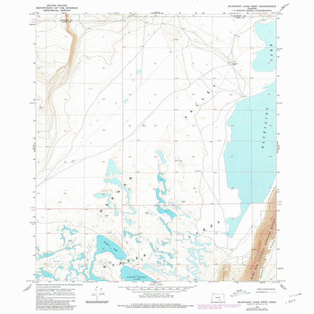 YellowMaps Bluejoint Lake West OR topo map, 1:24000 Scale, 7.5 X 7.5 Minute, Historical, 1967, Updated 1980, 26.8 x 21.9 in - Polypropylene