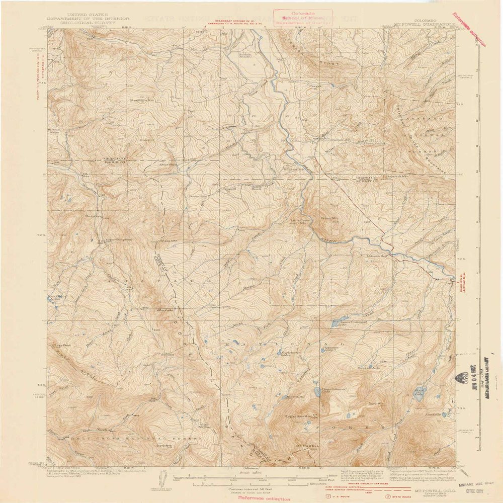 Mount Powell CO topo map, 1:62500 Scale, 15 X 15 Minute, Historical, 1940, 20.1 x 16.6 in - Polypropylene