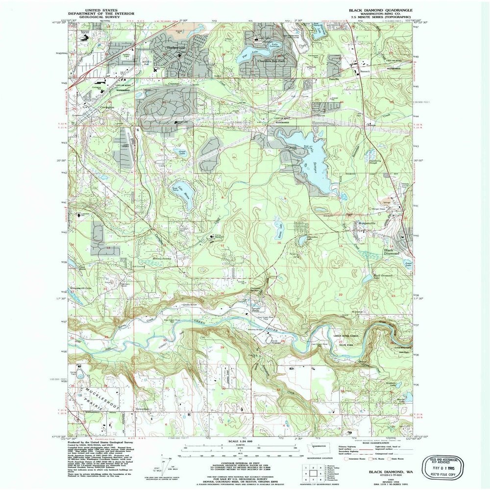 YellowMaps Black Diamond WA topo map, 1:24000 Scale, 7.5 X 7.5 Minute, Historical, 1949, Updated 1995, 27 x 22 in - Polypropylene