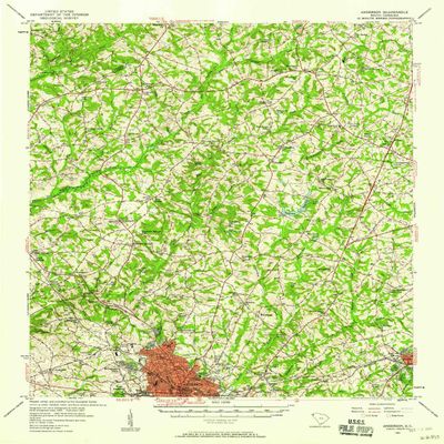 YellowMaps Anderson SC topo map, 1:62500 Scale, 15 X 15 Minute, Historical, 1957, Updated 1958, 20.8 x 16.8 in - Polypropylene