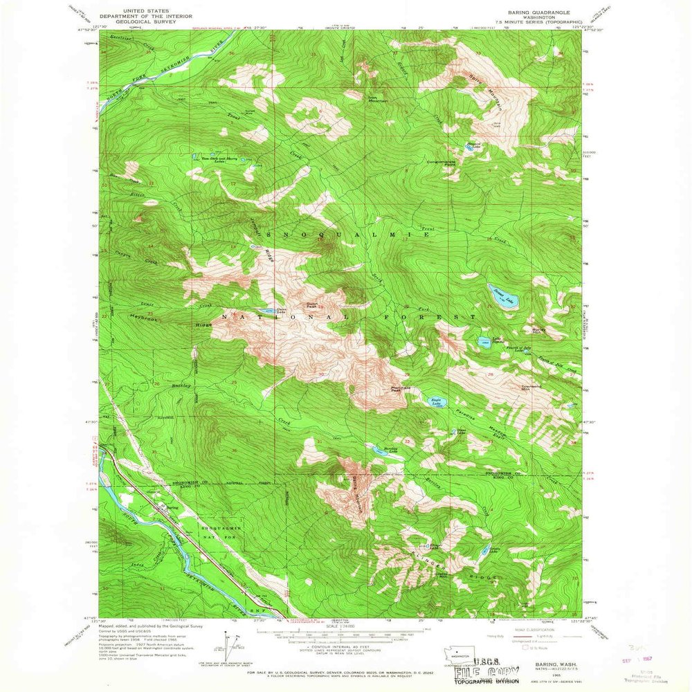 YellowMaps Baring WA topo map, 1:24000 Scale, 7.5 X 7.5 Minute, Historical, 1965, Updated 1967, 26.8 x 22 in - Polypropylene