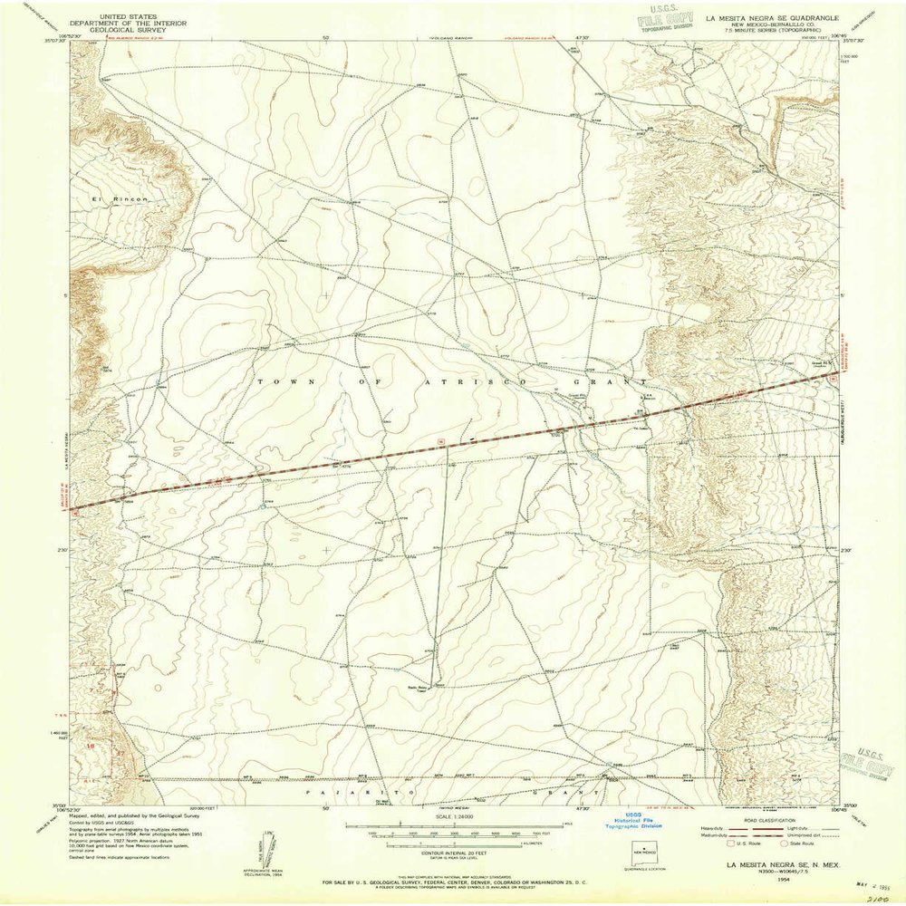 YellowMaps La Mesita Negra SE NM topo map, 1:24000 Scale, 7.5 X 7.5 Minute, Historical, 1954, Updated 1955, 27 x 22 in - Tyvek