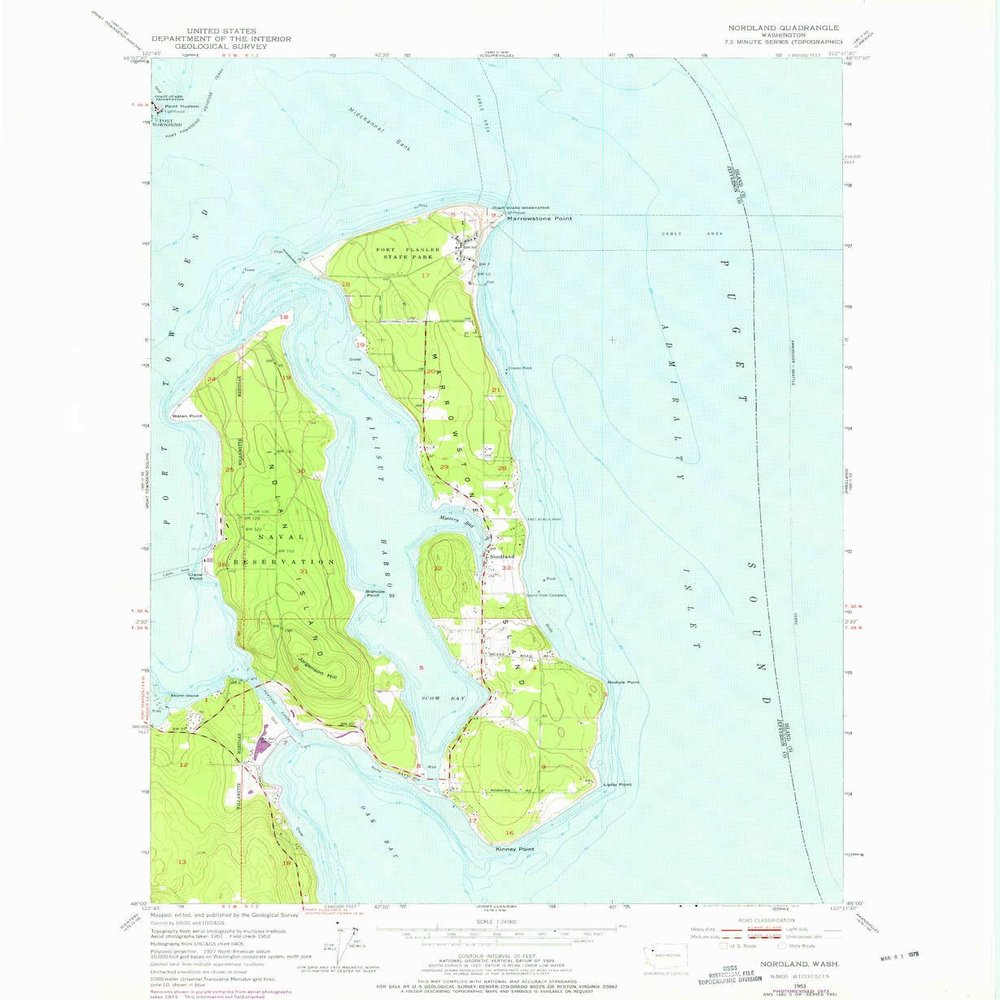 YellowMaps Nordland WA topo map, 1:24000 Scale, 7.5 X 7.5 Minute, Historical, 1953, Updated 1975, 27 x 22.1 in - Tyvek