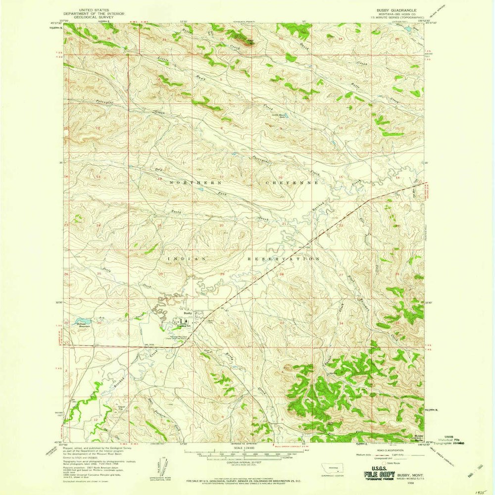 YellowMaps Busby MT topo map, 1:24000 Scale, 7.5 X 7.5 Minute, Historical, 1958, Updated 1960, 26.9 x 22 in - Polypropylene