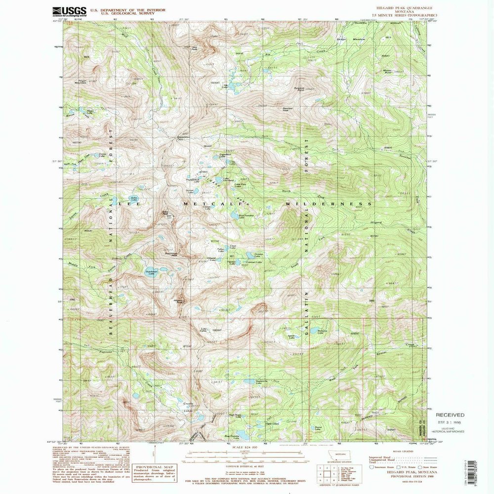 YellowMaps Hilgard Peak MT topo map, 1:24000 Scale, 7.5 X 7.5 Minute, Historical, 1988, Updated 1989, 26.7 x 22 in - Tyvek
