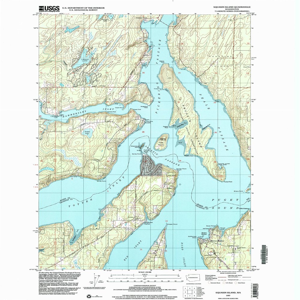 YellowMaps Squaxin Island WA topo map, 1:24000 Scale, 7.5 X 7.5 Minute, Historical, 1997, Updated 2003, 26.8 x 22 in - Polypropylene