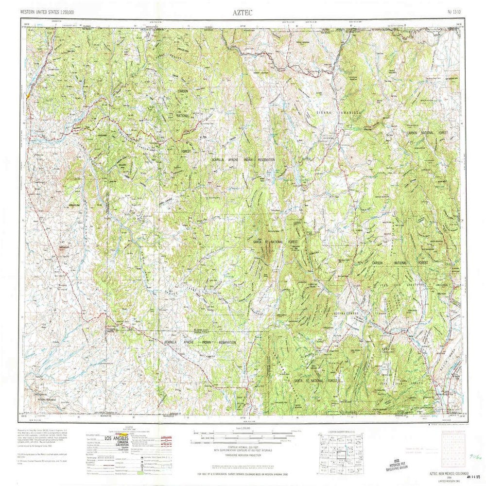 YellowMaps Aztec NM topo map, 1:250000 Scale, 1 X 2 Degree, Historical, 1954, Updated 1975, 22 x 31.5 in - Polypropylene