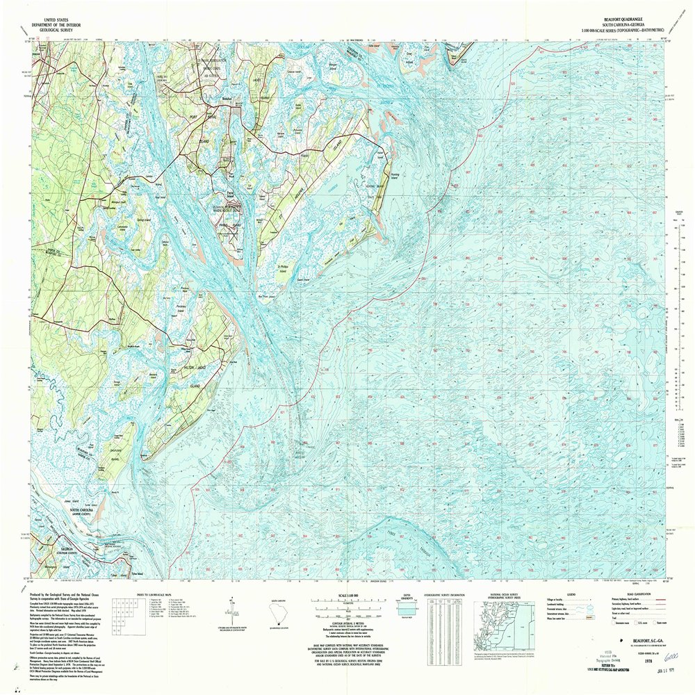 YellowMaps Beaufort SC topo map, 1:100000 Scale, 30 X 60 Minute, Historical, 1978, Updated 1978, 28.2 x 40.7 in - Polypropylene